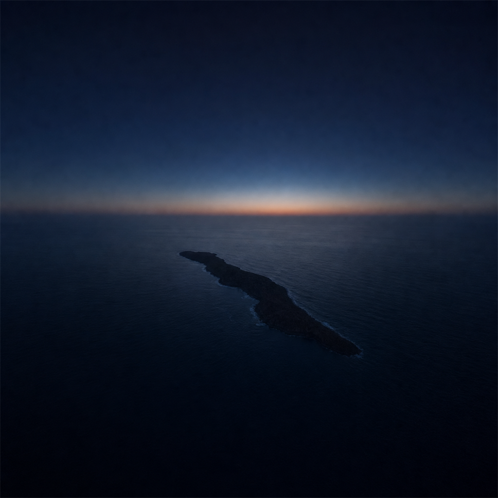 An island at dawn from high altitude